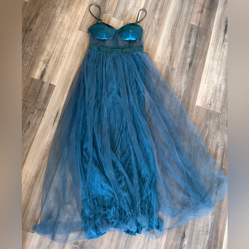 Fashion Nova NWT Romantic Hope Tulle Maxi Dress - Teal